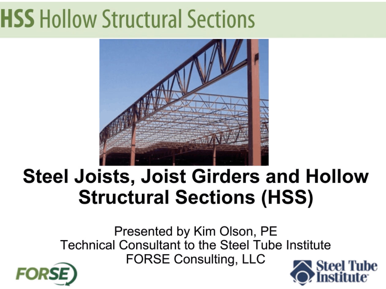 HSS Webinars On Demand 49 Joists Joist Girders HSS Cover HSS Webinars On Demand