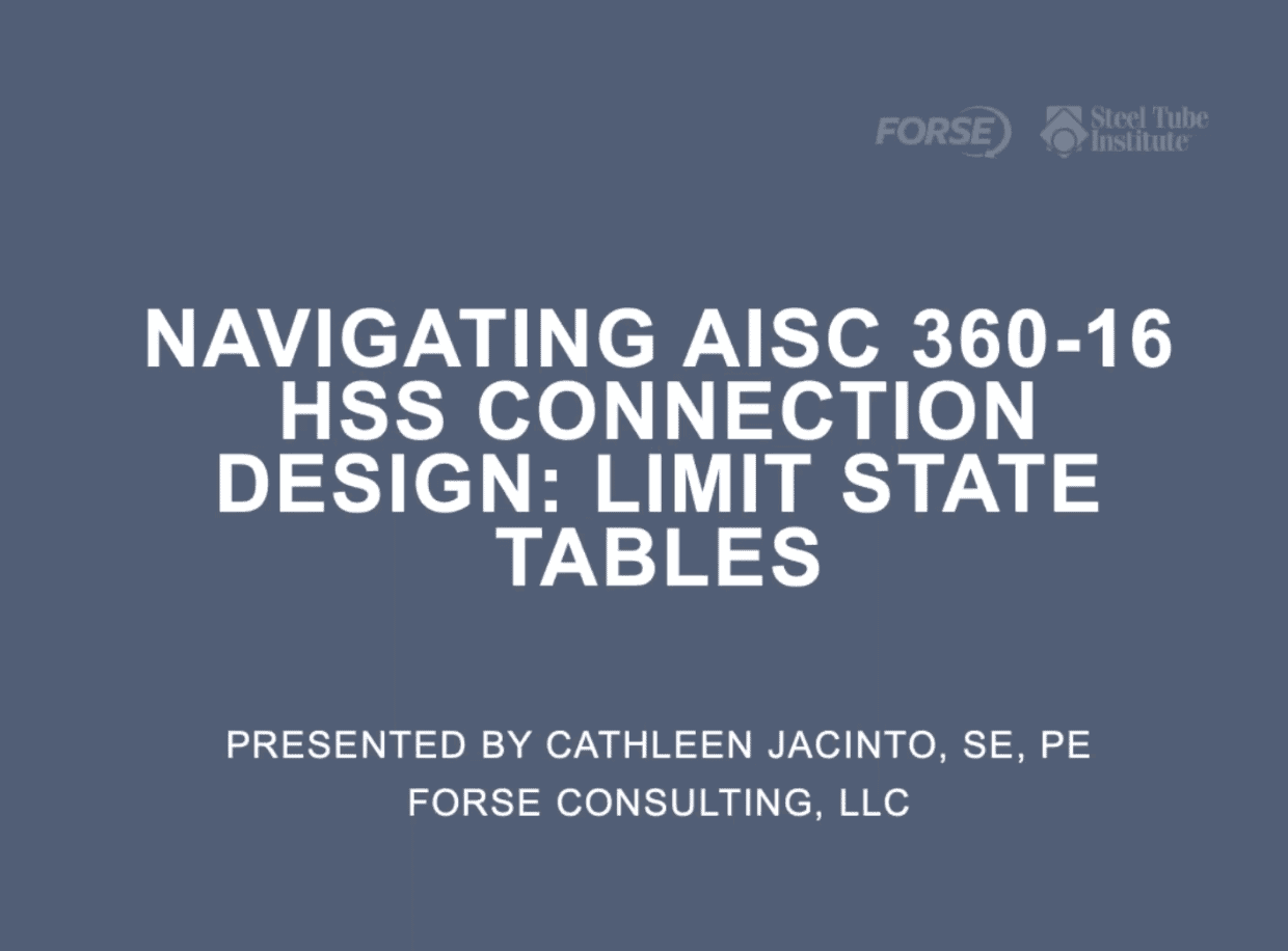 HSS Webinars On Demand 42 Navigating AISC 360 16 HSS Connection Design Limit State Tables Cover HSS Webinars On Demand