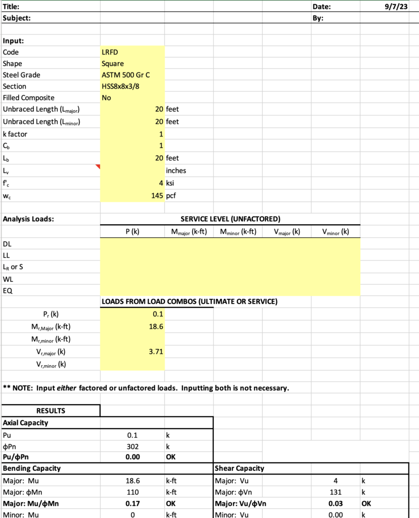 HSS Spreadsheet Design Aids 4 Column Design Aid - spreadsheet