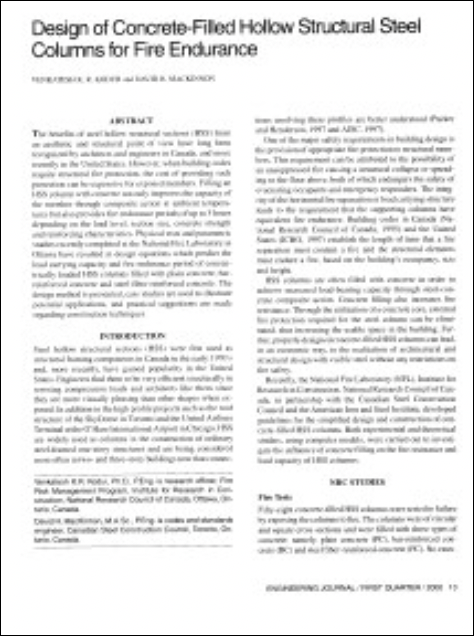 HSS Reference Guide No. 1: Composite HSS 28 Design of Concrete-Filled Hollow Structural Steel Columns for Fire Endurance
