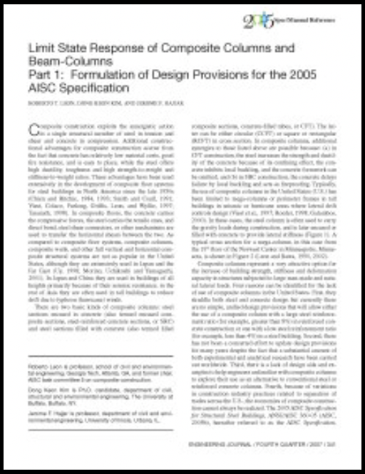 HSS Reference Guide No. 1: Composite HSS 20 AISC Engineering Journal: Limit State Response of Composite Columns and Beam-Columns Part 1: Formulation of Design Provisions for the 2005 AISC Specification