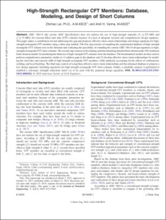 HSS Reference Guide No. 1: Composite HSS 21 ASCE Journal SE High Stength Rectangular CFT Members HSS Reference Guide No. 1: Composite HSS