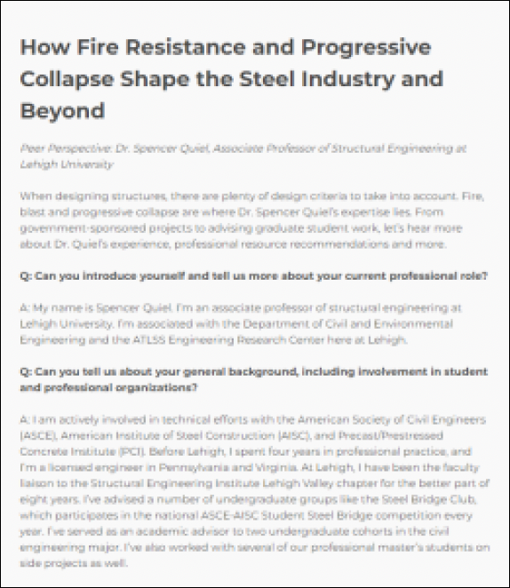 HSS Reference Guide No. 1: Composite HSS 25 HSS Insider - Fire Resistance interview article cover