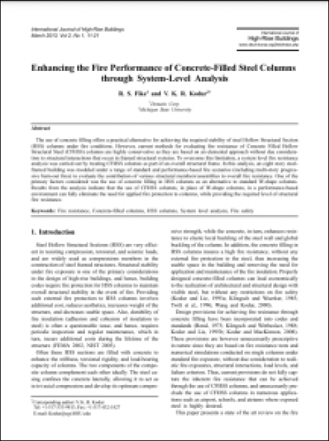 HSS Reference Guide No. 1: Composite HSS 29 International Journal of High-Rise Buildings: Enhancing the Fire Performance of Concrete-Filled Steel Columns Through System-Level Analysis