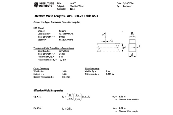 Fabricators 7 HSS Effective Weld Calculator Output Fabricators