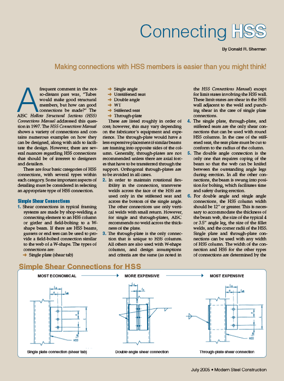 HSS Reference Guide No. 2: HSS Moment Connections 17 Modern Steel Construction: Connecting HSS